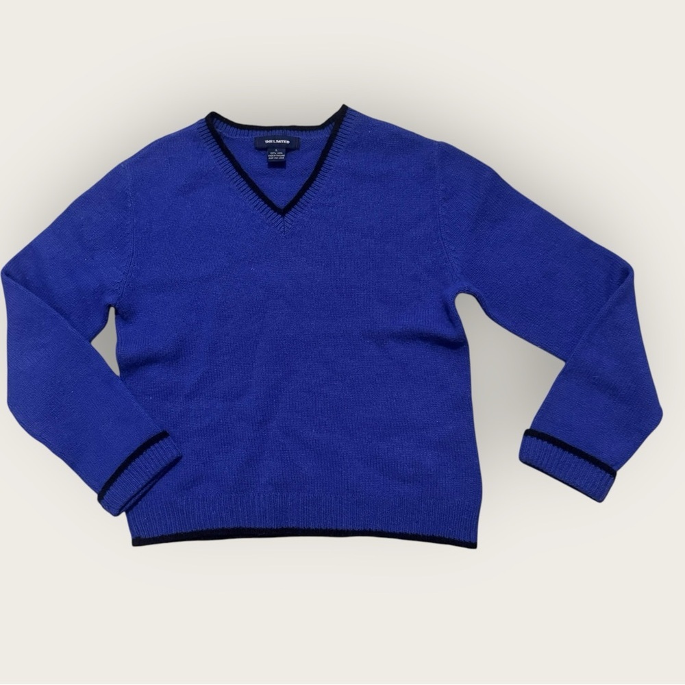 The Limited 90s Y2K Indigo Wool Pull Over Sweater preppy academia sz‎ L